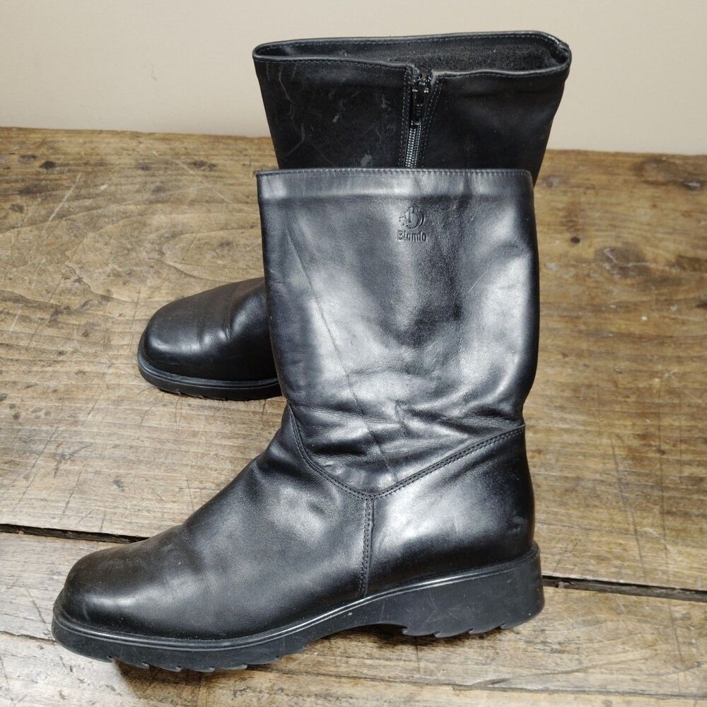 Blondo Womens 11 B Black Leather Side Zip Boots Lug Sole Made In Canada Vintage